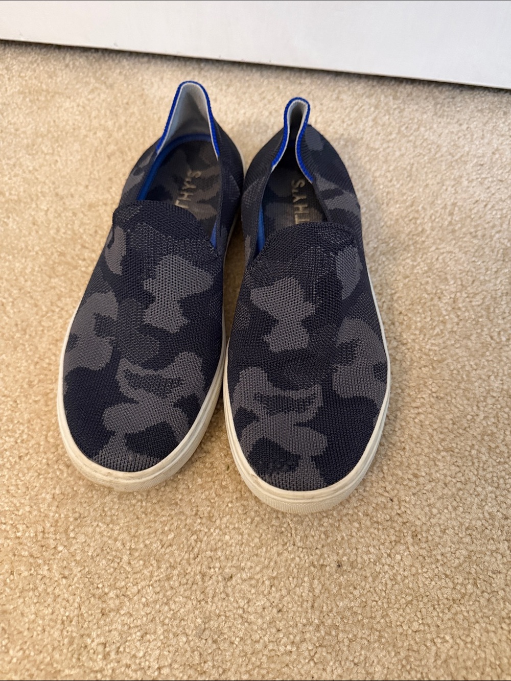 Rothy's Navy and Gray Camo Slip-On Sneakers